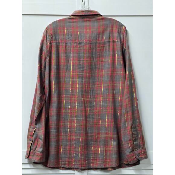 Women's Fossil Lightweight Plaid Flannel Button Down w/ Roll Tab Sleeve Size XL - Picture 7 of 7